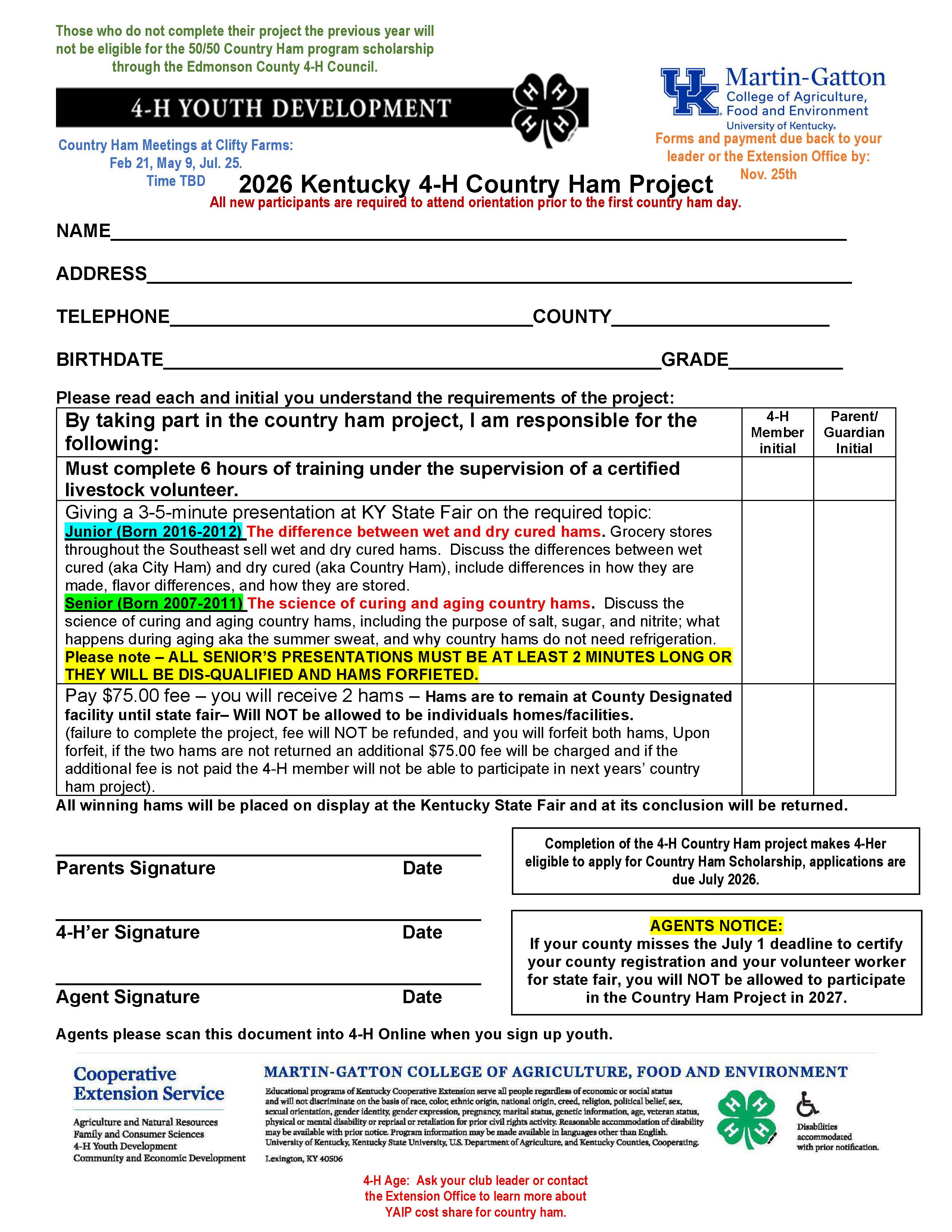 Country Ham Contract 