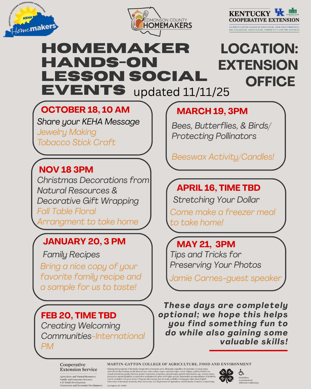 Homemakers Hands on Social Events