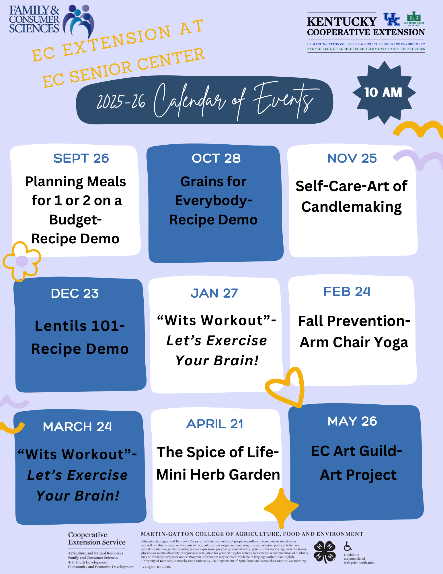 Senior center calendar of events